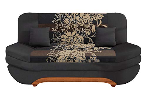 Mirjan24  Sofa Weronika Sving mit Bettkasten und Schlaffunktion, Bettsofa mit Blumenmuster, Couch vom Hersteller, Schlafcouch, Schlafsofa, Wohnlandschaft (Alova 36 + Sving Grau + Alova 36)