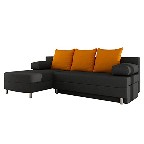 Polsterecke Sofa Margot mit Schlaffunktion und Bettkasten, Große Farbauswahl, Eckcouch, Ecksofa, Couchgarnitur, Schlafsofa, Schlafcouch, Ottomane Universal, Bettfunktion (Alova 48 + Alova 43)