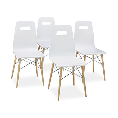 Relaxdays Design Stuhl 4-er Set ARVID, Holz, Esszimmer-Stuhl, modern, HxBxT: 92 x 43 x 40 cm, Retro, weiß