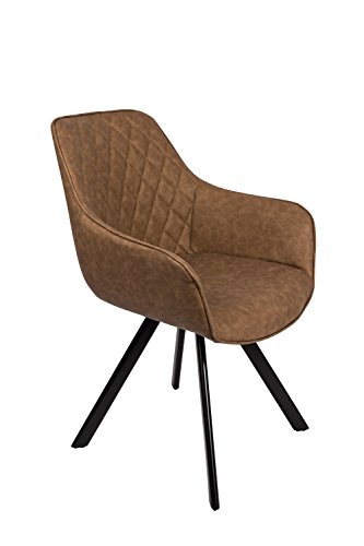 SAM® Stilvoller Armlehnstuhl Amelie, Kunstlederbezug in Tabac, abgestepptes Design, schwarze Beine aus Metall, bequemer Sitzkomfort, Esszimmer-Stuhl