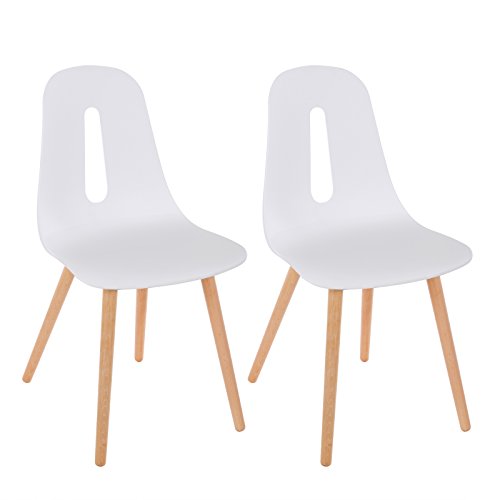 SONGMICS Esszimmerstuhl 2er-Set, moderner Stühle Küchenstuhl, Kunststoff Rückenlehne mit offenem Design, Beine aus Buche, weiß, LDC71WT