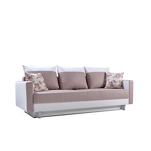 Sofa Tamara mit Bettkasten und Schlaffunktion, Modernes Funktionssofa, Design Couch, Bettsofa Schlafsofa Schlafcouch (Enzo 152 + Soft 017 + Rose 17)