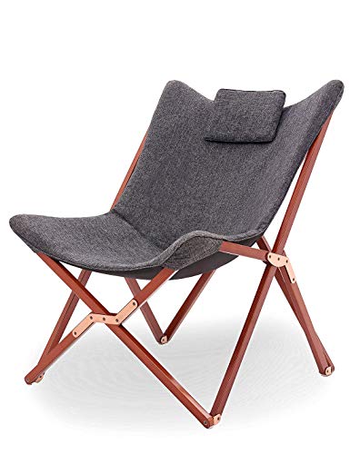 Suhu Klappstuhl Camping Stuhl Lounge Sessel Modern Design Retro Stühle Liegestuhl Klappbar Gartenliege Auflagen Hochlehner TV Relaxliege Mit Holzrahmen Stoff Für Balkon Garten Und Wohnzimmer Grau