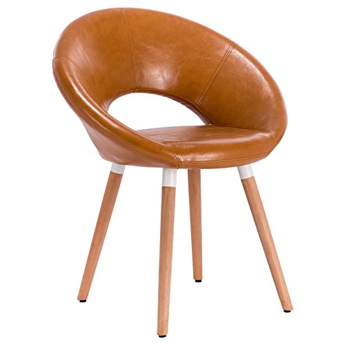 WOLTU® 1 Stück Esszimmerstuhl Küchenstuhl Wohnzimmerstuhl Design Stuhl Retro Stuhl Polsterstuhl mit Rückenlehne Kunstleder Massivholz Braun BH71br-1