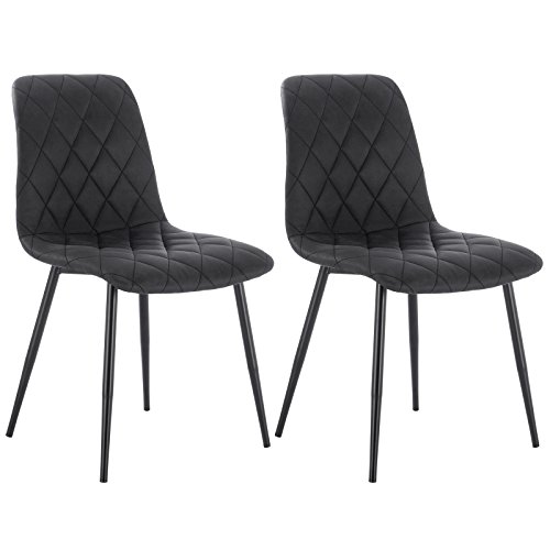 WOLTU 2er Set Esszimmerstühle Küchenstühle Wohnzimmerstuhl Polsterstuhl Design Stuhl Stoffbezug(Antiklederoptik) Gestell aus Stahl Dunkelgrau BH06dgr-2
