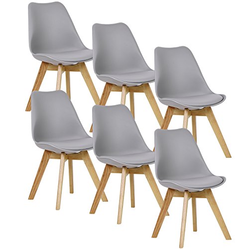 WOLTU® 6er Set Esszimmerstühle Küchenstuhl Design Stuhl Esszimmerstuhl Kunstleder Holz Grau BH29gr-6