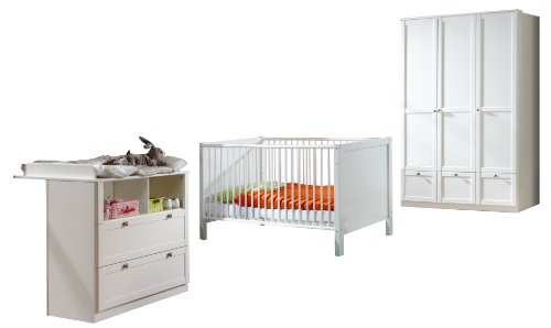 Wimex 318383 Set Babyzimmer FILOU 3-teilig bestehend aus Kleiderschrank 135cm, Babybett 70 x 140cm, Wickelkommode, Alpinweiß Landhausoptik