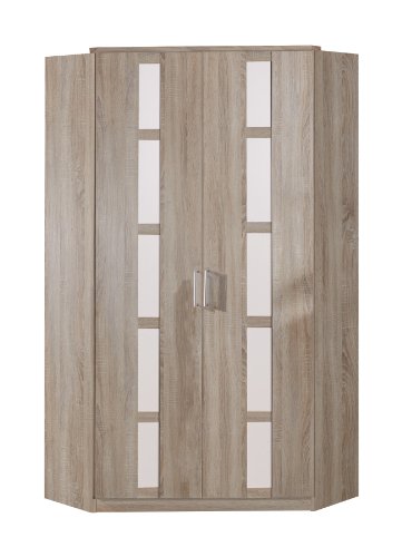 Wimex 329511 Eckschrank, 95 x 198 x 95 cm Aufstellmaß 120 x 120 cm, Front und Korpus Eiche Sägerau-Nachbildung/Absetzungen, alpinweiß