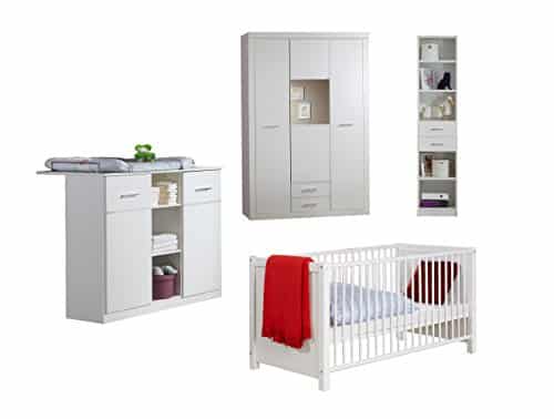 Wimex Babyzimmer Nightlight 5-teilig mit Kleiderschrank 3-türig (B/H/T) 135 x 198 x 58 cm, Babybett  Liegefläche 70 x 140 cm, Wickelkommode (B/H/T) 122 x 107 x 71 cm, Unterstellregal und Standregal (B/H/T) 47 x 197 x 38 cm, Alpinweiß