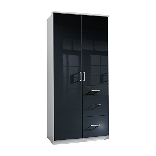 Wimex Kleiderschrank/ Drehtürenschrank Clack, (B/H/T) 90 x 198 x 58 cm, Schwarz/ Absetzung Weiß