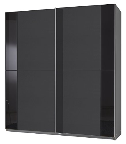 Wimex Kleiderschrank/ Schwebetürenschrank Avenue, (B/H/T) 198 x 135 x 64 cm, Alu-Nachbildung, Abs. Anthrazit & Glas Schwarz