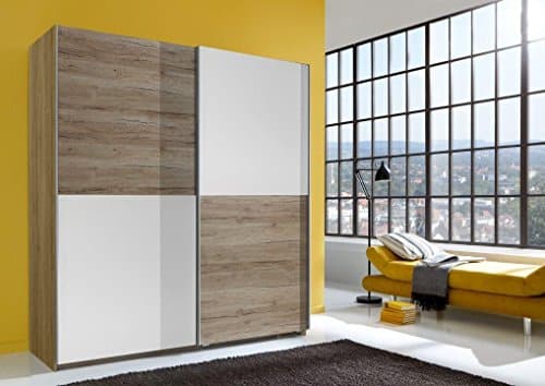 Wimex Kleiderschrank/ Schwebetürenschrank Lux, 2 Türen, (B/H/T) 180 x 198 x 64 cm, Weiß/ Absetzung San Remo-Eiche