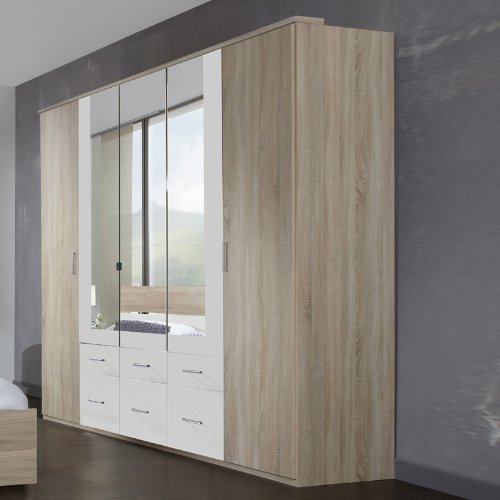 Wimex Kleiderschrank/Drehtürenschrank Alina, 5 Türen, 6 Schubladen, 3 Spiegel, (B/H/T) 210 x 65 x 225 cm, Eiche Sägerau