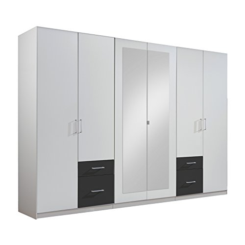 Wimex Kleiderschrank/Drehtürenschrank Fly, (B/H/T) 270 x 208 x 58 cm, Weiß, Schubkästen Anthrazit