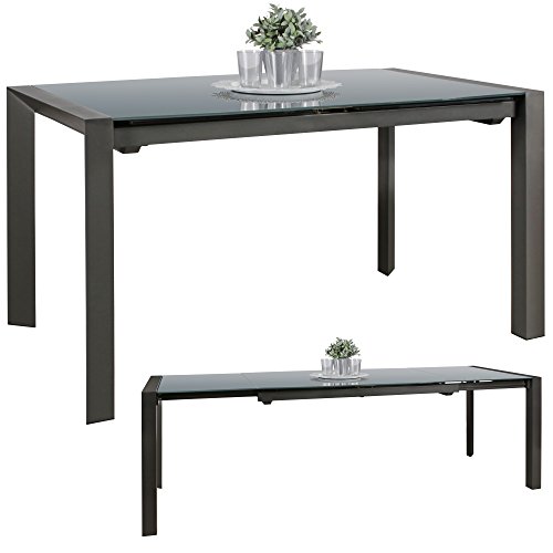 Wohnling Esszimmertisch NOBLE 136-236 cm ausziehbar dunkelgrau Metall/Glas | Tisch für Esszimmer rechteckig | Küchentisch 6-10 Personen | Design Esstisch