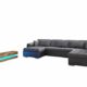 Wohnzimmer-Set Ecksofa Niko Bis mit Schlaffunktion und Bettkasten + TV-Lowboard Flow mit LED-Beleuchtung, Grifflosem Öffnen | Eckcouch Bettfunktion TV Schrank 2 Schubladen (Soft 020 + Majorka 03; Seite: Links, Wotan)