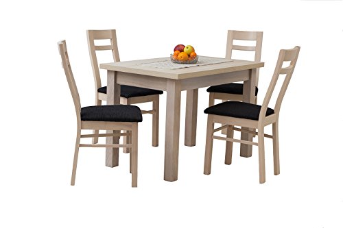 mb-moebel Esstisch mit 4 Stühlen: 110 x 70 cm ausziehbare Tischplatte, Esszimmertisch, Tischgruppe, Essgruppe -Vesuvio (MDF-Platte + Naturfurnier + Holzgestellt)