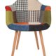 ts-ideen 1 x Design Klassiker Patchwork Sessel Retro 50er Jahre Barstuhl Wohnzimmer Küchen Stuhl Esszimmer Sitz Holz Leinen bunt