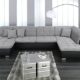 ARBD Wohnlandschaft Farus, Couchgarnitur XXL Sofa, U-Form, schwarz/grau, Ottomane Rechts