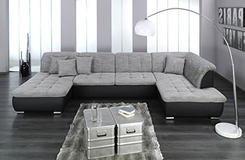 ARBD Wohnlandschaft Farus, Couchgarnitur XXL Sofa, U-Form, schwarz/grau, Ottomane Rechts