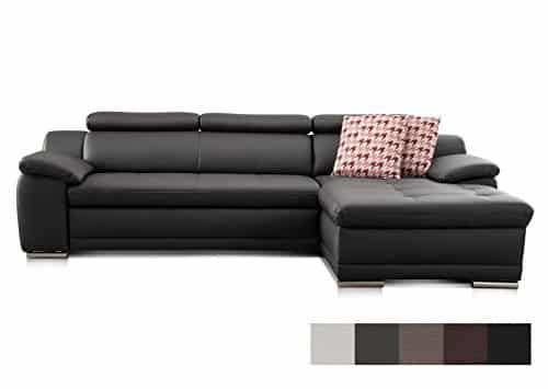 CAVADORE Ecksofa Aniamo mit XL-Longchair rechts / Inkl. verstellbarer Kopfteile und Wellenunterfederung / Sitzecke für Wohnzimmer in Kunstleder / 270 x 165 x 80 / Kunstleder Schwarz