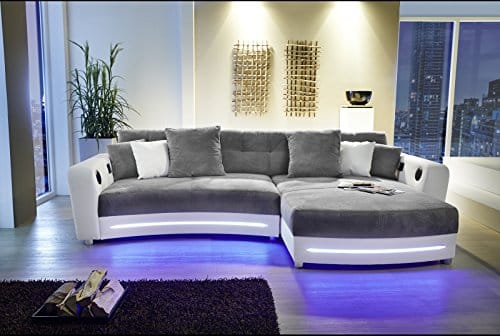 Wohnlandschaft Sofa Ecksofa Polsterprogramm Eckgarnitur LED Soundsystem Laredo von Job Weiss/Grau