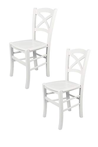 Tommychairs - 2er Set Stühle Cross für Küche und Esszimmer robuste Struktur aus lackiertem Buchenholz im Farbton Weiss und Sitzfläche aus lackiertem Holz in der Farbe Weiss. Set von 2 Stühlen