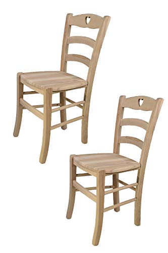 Tommychairs - 2er Set Stühle Cuore für Küche und Esszimmer, Struktur aus poliertem Buchenholz, unbehandelt und 100% natürlich und Einer Sitzfläche aus poliertem Holz