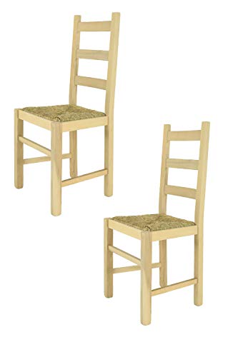 Tommychairs - 2er Set Stühle Rustica im klassischen Stil, robuste Struktur aus poliertem Buchenholz, unbehandelt und 100% natürlich, im natürlichen Farbton und mit Einer Sitzfläche aus echtem Stroh