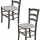 Tommychairs - 2er Set Stühle VENICE, robuste Struktur aus lackiertem Buchenholz in der Anilinfarbe Dunkelgrau und Sitzfläche mit STOFF in der Farbe Perlgrau bezogen. Set bestehend aus 2 Stühlen Venice