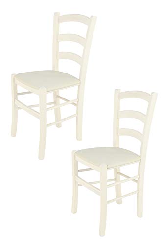 Tommychairs - 2er Set Stühle Venice, Robuste Struktur aus lackiertem Buchenholz in der Anilinfarbe Weiss und Sitzfläche mit Stoff in der Farbe Elfenbein bezogen. Set Bestehend aus 2 Stühlen Venice