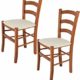 Tommychairs - 2er Set Stühle Venice für Küche und Esszimmer, Struktur aus lackiertem Buchenholz im Farbton Kirschholz und gepolsterte Sitzfläche mit Stoff in der Farbe Elfenbein bezogen