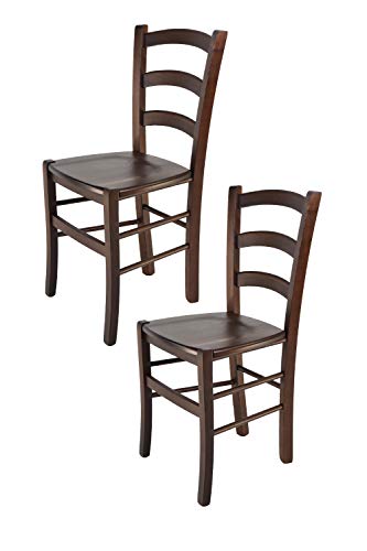 Tommychairs - 2er Set Stühle Venice für Küche und Esszimmer, robuste Struktur aus lackiertem Buchenholz im Farbton Dunkles Nussbraun und Sitzfläche aus Holz. Set bestehend aus 2 Stühlen Venice