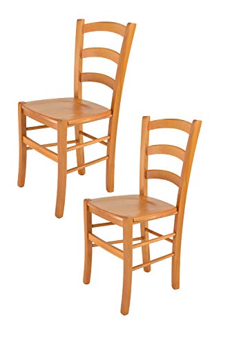 Tommychairs - 2er Set Stühle Venice für Küche und Esszimmer, robuste Struktur aus lackiertem Buchenholz im Farbton Honig und Sitzfläche aus Holz. Set bestehend aus 2 Stühlen Venice