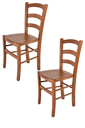 Tommychairs - 2er Set Stühle Venice für Küche und Esszimmer, robuste Struktur aus lackiertem Buchenholz im Farbton Kirschholz und Sitzfläche aus Holz. Set bestehend aus 2 Stühlen Venice