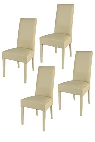 Tommychairs - 4er Set Moderne Stühle Luisa, Robuste Struktur aus lackiertem Buchenholz Farbe Sand, Gepolstert und mit Kunstleder in der Farbe Sand überzogen