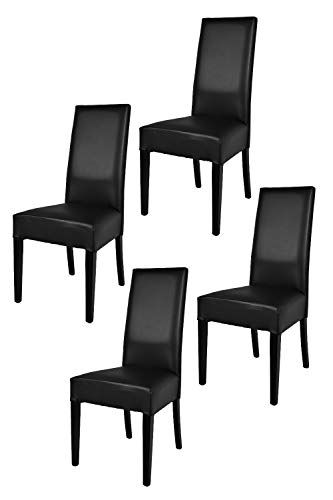 Tommychairs - 4er Set Moderne Stühle Luisa für Küche und Esszimmer, Struktur aus lackiertem Buchenholz Farbe Schwarz, Gepolstert und mit Schwarzem Kunstleder bezogen