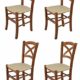 Tommychairs 4er Set Stühle Cross für Küche und Esszimmer, robuste Struktur aus lackiertem Buchenholz im Farbton Nuss und Sitzfläche mit Stoff in der Farbe Hanf bezogen