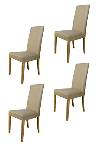 Tommychairs - 4er Set Stühle GINEVRA Robuste Struktur aus lackiertem Buchenholz, Farbe Eiche, Gepolstert und mit Kunstleder in der Farbe Leinen bezogen