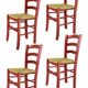 Tommychairs 4er Set: Stühle Venezia für Küche und Esszimmer, Robuste Struktur aus Buchenholz in Roter Anilinfarbe und Sitzfläche aus Stroh