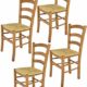 Tommychairs - 4er Set Stühle Venice für Küche und Esszimmer, robuste Struktur aus lackiertem Buchenholz im Farbton Eiche und Sitzfläche aus Stroh. Set bestehend aus 4 Stühlen Venice
