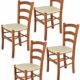 Tommychairs 4er Set Stühle Venice robuste Struktur aus lackiertem Buchenholz im Farbton Kirschbaum und Sitzfläche mit Kunstleder in der Farbe Elfenbein bezogen. Set bestehend aus 4 Stühlen Venice