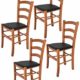 Tommychairs 4er Set Stühle Venice, robuste Struktur aus lackiertem Buchenholz im Farbton Kirschbaum und Sitzfläche mit Kunstleder in der Farbe Schwarz bezogen. Set bestehend aus 4 Stühlen Venice