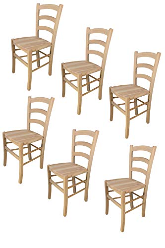 Tommychairs 6er Set Stühle Venezia 38 im klassischen Stil robuste Struktur aus poliertem Buchenholz, unbehandelt und 100% natürlich, im natürlichen Farbton und mit Einer Sitzfläche aus poliertem Holz