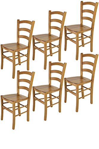 Tommychairs - 6er Set Stühle Venice für Küche und Esszimmer, robuste Struktur aus lackiertem Buchenholz im Farbton Eichenholz und Sitzfläche aus Holz. Set bestehend aus 6 Stühlen Venice