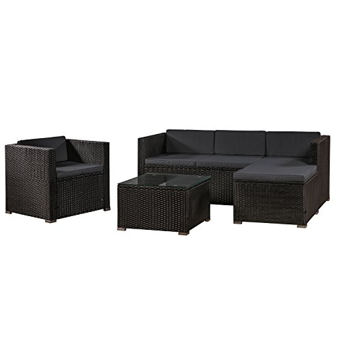 ArtLife Polyrattan Lounge Punta Cana L für 4-5 Personen mit Tisch in schwarz mit Bezügen in Dunkelgrau