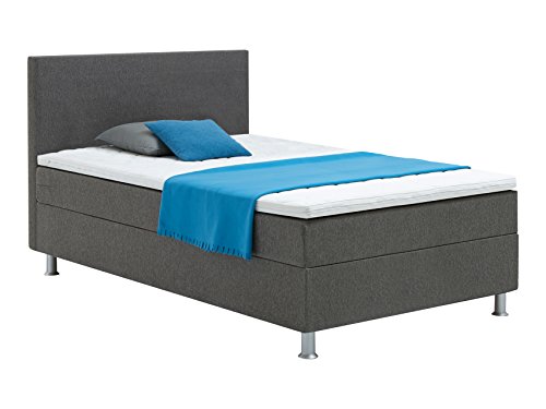 Atlantic Home Collection EDISON Boxspringbett 120 x 209 cm, Härtegrad H2, inklusive Topper, grau