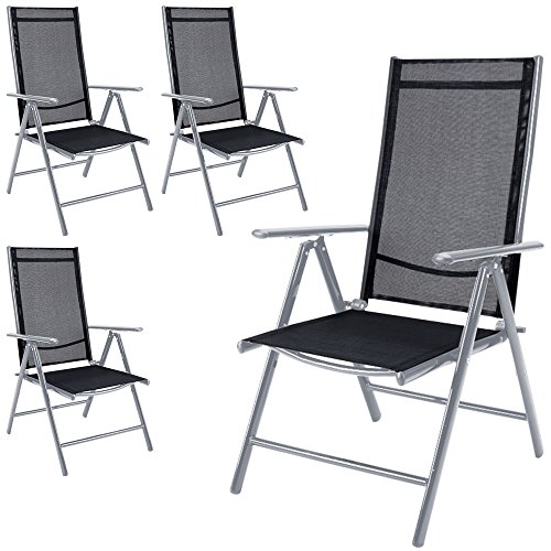 Deuba 4er Set Gartenstuhl Alu Hochlehner | 7-Fach verstellbar | Klappbar | Wetterfest | Silber - Klappstuhl Aluminium