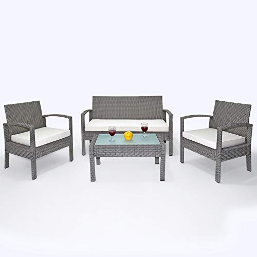 Deuba Poly Rattan 4+1 Lounge grau | 7cm Sitzauflagen | 5 mm Glastischplatte | wetterfestes Alu-Gestell | abnehmbare, waschbare Bezüge [ Modellauswahl ] - Sitzgruppe Gartenmöbel Balkon Set