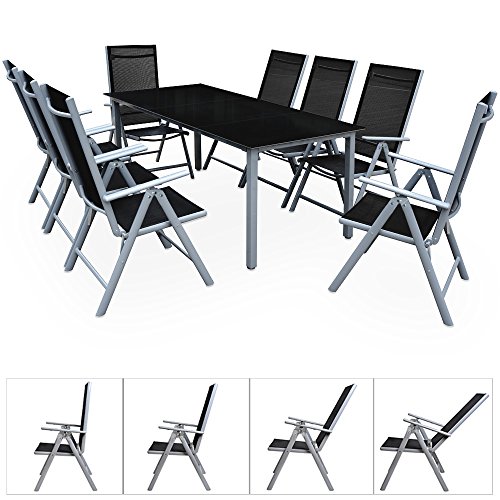 Deuba Sitzgruppe Bern 8+1 | Aluminium | 7-Fach verstellbare Hochlehner | Tisch mit Sicherheitsglas | Silber - Garten Set
